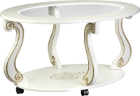 Журнальный столик Мебелик Овация С на колесах (слоновая кость/золото) - 