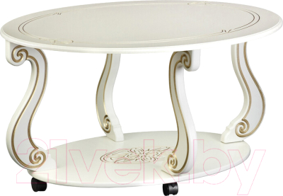 Журнальный столик Мебелик Овация М на колесах (слоновая кость/золото)
