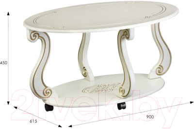 Журнальный столик Мебелик Овация М на колесах (слоновая кость/золото)