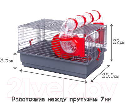 Клетка для грызунов Voltrega 001115G/red (с туннелем)