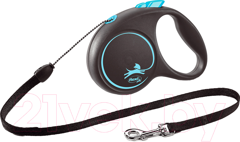 Поводок-рулетка Flexi Black Design 5м (S, трос, c голубыми элементами)
