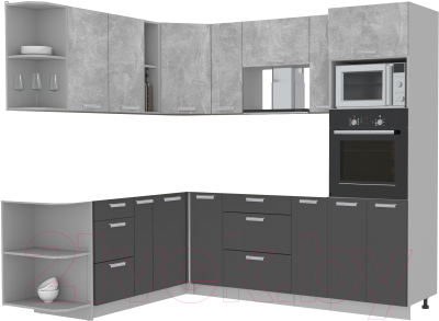 Готовая кухня Интерлиния Мила Лайт 1.88x2.4 левая без столешницы (бетон/антрацит)