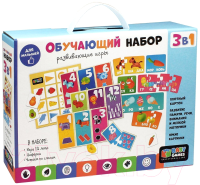 Развивающая игра Origami Baby Games 3 в 1 IQ лото, слоги, циферки / 06503