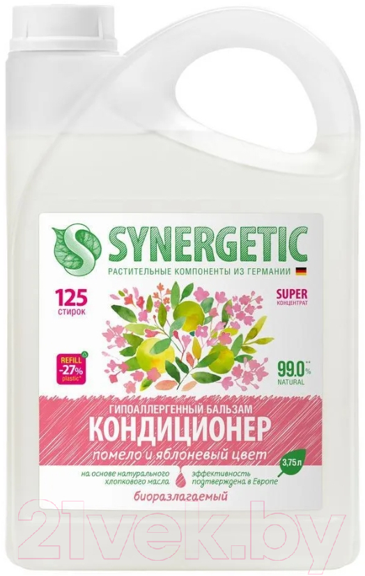 Кондиционер для белья Synergetic Биоразлагаемый. Помело и яблоневый цвет