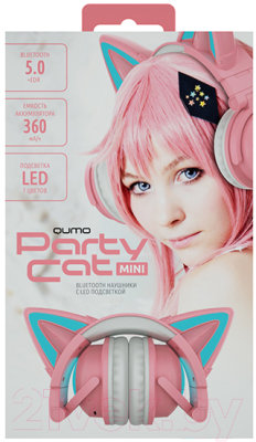 Беспроводные наушники Qumo Party Cat Min BT 0051 (розовый/голубой)