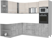 Кухонный гарнитур Интерлиния Мила Лайт 1.88x2.4 левая без столешницы (вудлайн кремовый/бетон) - 