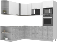 Кухонный гарнитур Интерлиния Мила Лайт 1.88x2.4 левая без столешницы (белый платинум/бетон) - 