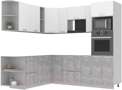 Кухонный гарнитур Интерлиния Мила Лайт 1.88x2.4 левая без столешницы (белый платинум/бетон)