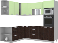 Кухонный гарнитур Интерлиния Мила Лайт 1.88x2.4 левая без столешницы (салатовый/дуб венге) - 
