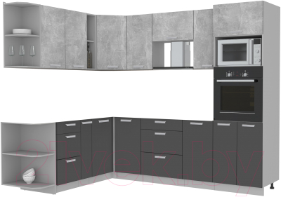 Кухонный гарнитур Интерлиния Мила Лайт 1.88x2.6 левая без столешницы (бетон/антрацит)