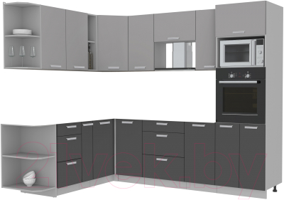 Кухонный гарнитур Интерлиния Мила Лайт 1.88x2.6 левая без столешницы (серебристый/антрацит)
