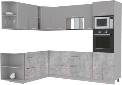 Кухонный гарнитур Интерлиния Мила Лайт 1.88x2.6 левая без столешницы (серебристый/бетон)