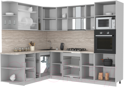 Готовая кухня Интерлиния Мила Лайт 1.88x2.6 левая без столешницы (вудлайн кремовый/бетон)