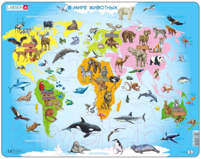 Пазл LARSEN Карта мира с животными A34