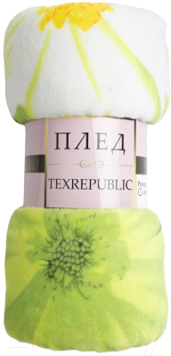 Плед TexRepublic Absolute Ромашки Фланель 140x200 / 37388 (зеленый/желтый/белый)