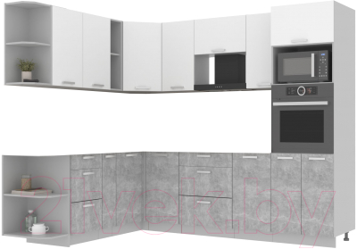 Кухонный гарнитур Интерлиния Мила Лайт 1.88x2.6 левая без столешницы (белый платинум/бетон)