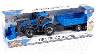 Трактор игрушечный Полесье Прогресс с бортовым прицепом и ковшом инерционный / 91819