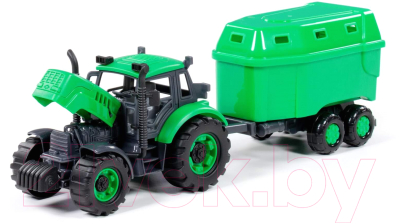 Трактор игрушечный Полесье Прогресс с прицепом для перевозки животных / 91482