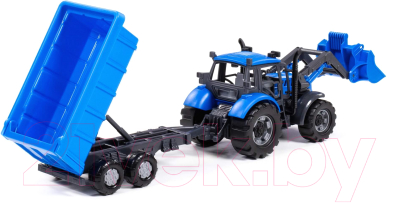 Трактор игрушечный Полесье Прогресс с прицепом и ковшом / 91833 (инерционный, синий)