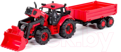 Трактор игрушечный Полесье Belarus с погрузчиком и бортовым прицепом / 91871