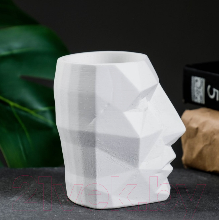 Кашпо Хорошие сувениры Геометрическая голова / 7004797 (белое, 0,15 л / 9х9х7,5см) — фото 3
