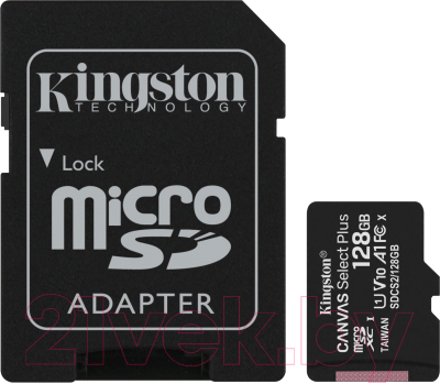 Карта памяти Kingston Canvas Select Plus microSDXC 64GB + адаптер (SDCS2/64GB-2P1A)