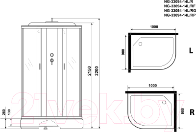 Душевая кабина Niagara NG-33094-14R 100x90 (матовое стекло)