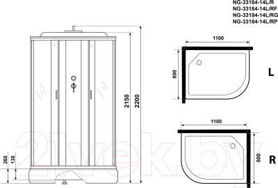 Душевая кабина Niagara NG-33184-14L 100x80 (матовое стекло)