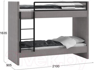 Двухъярусная кровать ТриЯ Дарси с мягкой обивкой (велюр светло-серый)