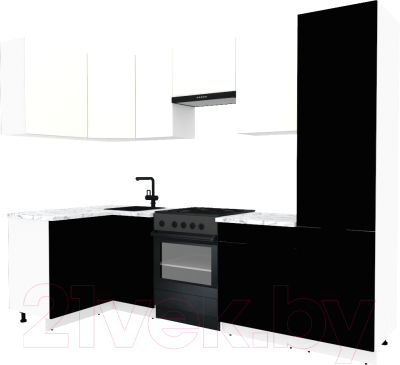 Готовая кухня ВерсоМебель Эко-2 1.2x2.7 левая (белый фасадный/черный/ст.мрамор итальянский)