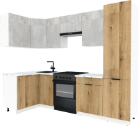 Кухонный гарнитур ВерсоМебель Эко-2 1.2x2.7 левая (бетонный камень/дуб эвок прибрежный/ст.мрамор итальянский) - 