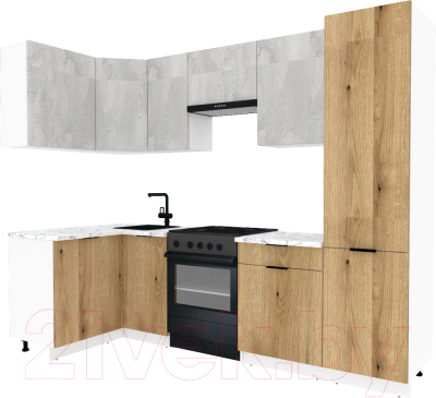 Готовая кухня ВерсоМебель Эко-2 1.2x2.7 левая (бетонный камень/дуб эвок прибрежный/ст.мрамор итальянский)