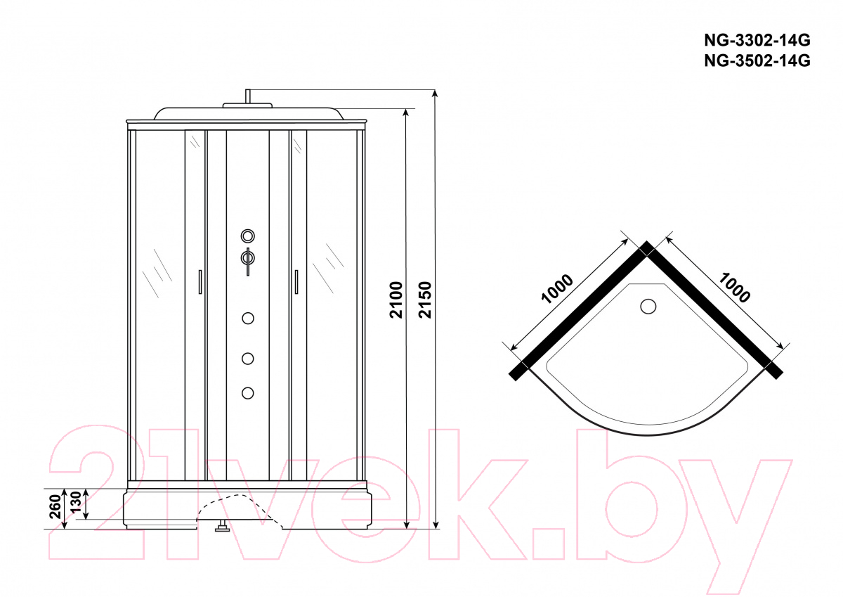 Душевая кабина Niagara NG-3502-14G 100x100 (гидромассаж, тонированное стекло) — фото 4