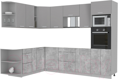 Готовая кухня Интерлиния Мила Лайт 1.88x2.8 левая без столешницы (серебристый/бетон)
