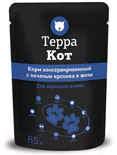 Влажный корм для кошек ТерраКот С печенью кролика в желе TRK031 (85г)