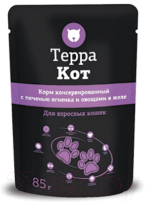 Влажный корм для кошек ТерраКот С печенью ягненка и овощами в желе TRK029 (85г)