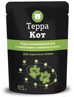 Влажный корм для кошек ТерраКот С перепелами и овощами в соусе TRK027 (85г)