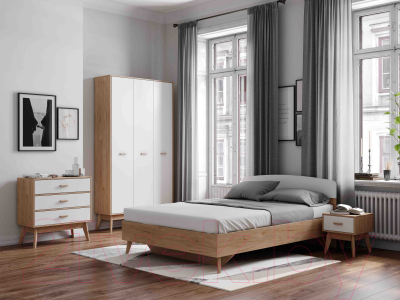 Двуспальная кровать Мебельград Калгари 1600 (дуб натуральный светлый/белый матовый)