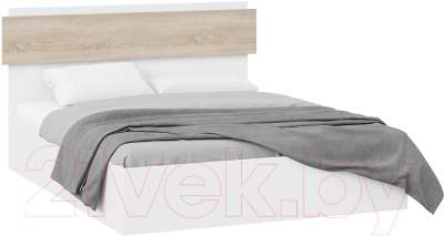 Двуспальная кровать ТриЯ Нео с ПМ Тип 1 160x200 (белый/дуб сонома светлый)