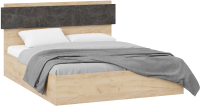 Двуспальная кровать ТриЯ Нео с ПМ Тип 1 160x200 (дуб крафт золотой/ателье темный) - 