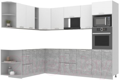 Кухонный гарнитур Интерлиния Мила Лайт 1.88x2.8 левая без столешницы (белый платинум/бетон)