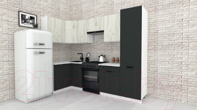 Готовая кухня ВерсоМебель Эко-2 1.2x2.7 левая (дуб крафт белый/антрацит/ст.мрамор итальянский)