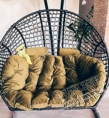 Кресло подвесное Craftmebelby Кокон Двойной (коричневый/зеленый)