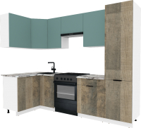Готовая кухня ВерсоМебель Эко-2 1.2x2.7 левая (сумеречный голубой/дуб гранж песочный/ст.альберика) - 
