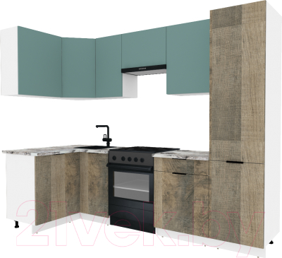 Готовая кухня ВерсоМебель Эко-2 1.2x2.7 левая (сумеречный голубой/дуб гранж песочный/ст.альберика)