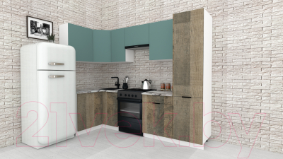 Готовая кухня ВерсоМебель Эко-2 1.2x2.7 левая (сумеречный голубой/дуб гранж песочный/ст.альберика)