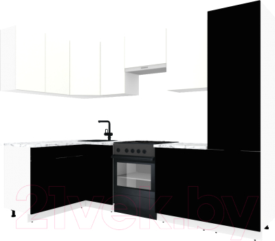 Кухонный гарнитур ВерсоМебель Эко-2 1.4x2.7 левая (белый фасадный/черный/ст.мрамор итальянский)
