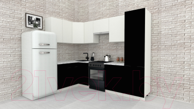 Кухонный гарнитур ВерсоМебель Эко-2 1.4x2.7 левая (белый фасадный/черный/ст.мрамор итальянский)