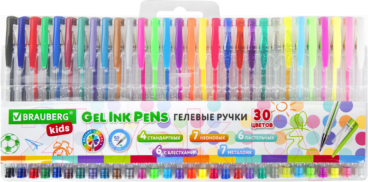 Набор гелевых ручек Brauberg Kids / 143819 (30цв)