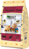 Сухой корм для кошек Chat&Chat Expert для взрослых кошек с говядиной и горохом (15кг) - 